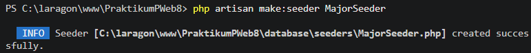 Output pembuatan MajorSeeder